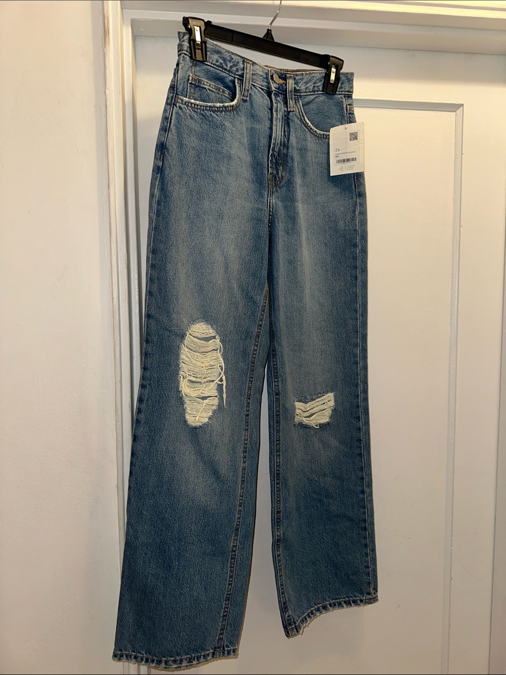 OAK + FORT Vintage Blue Destroy High Rise Wide Leg Jeans. 100% Organic Cotton